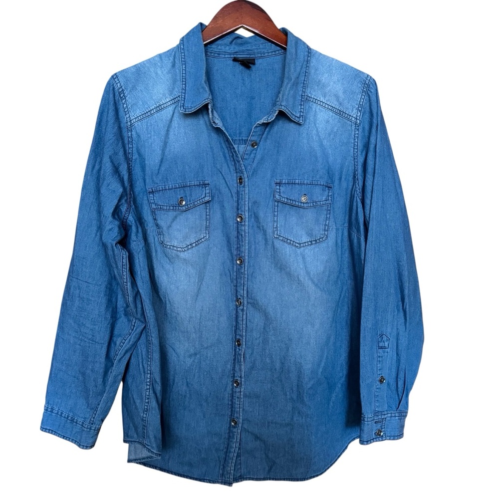 Torrid Blue Denim 100% Cotton Button Down Shirt